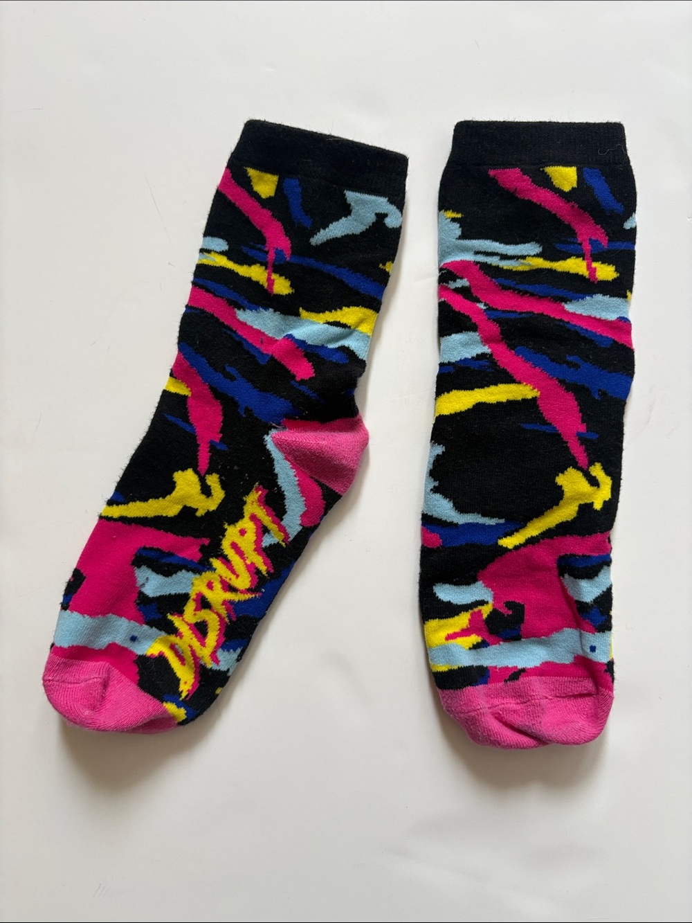 Colorful Abstract Crew Socks - Black & Pink